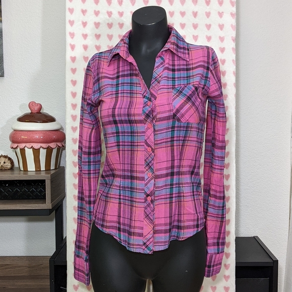 Kirra Button Up Pink Flannel XS - Picture 3 of 14